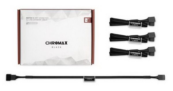 NOCTUA NA SEC1 CHROMAX BLACK, CABLE FOR EXTENSION OF THE FAN CONNECTION IN HOUSING PC 1X ​​4 PIN FAN PWM   PLUG  ON 1X 4 PIN FAN  PWM   JACK  30 CM BLACK, 30CM, 4 PIECES
